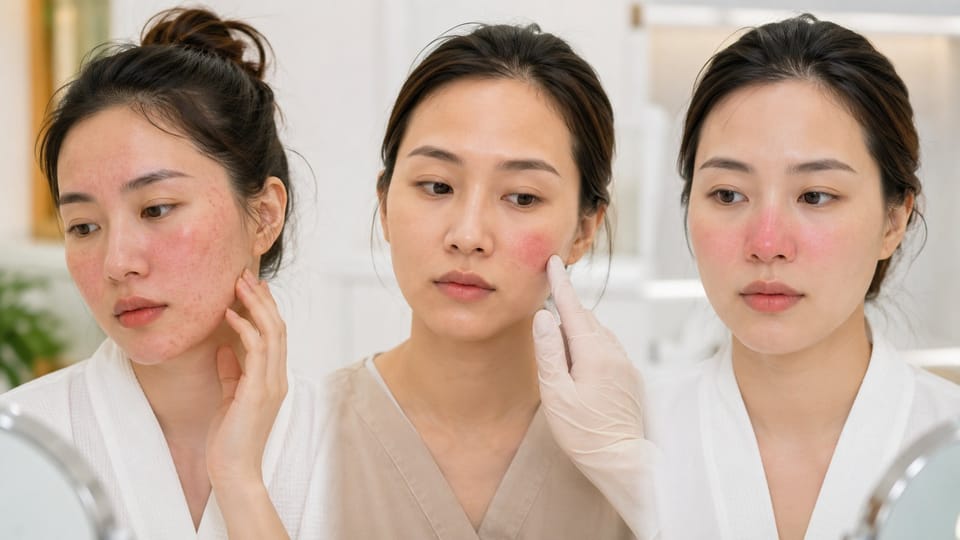 Da mặt bị đỏ rát do kích ứng, viêm da tiếp xúc hoặc rosacea