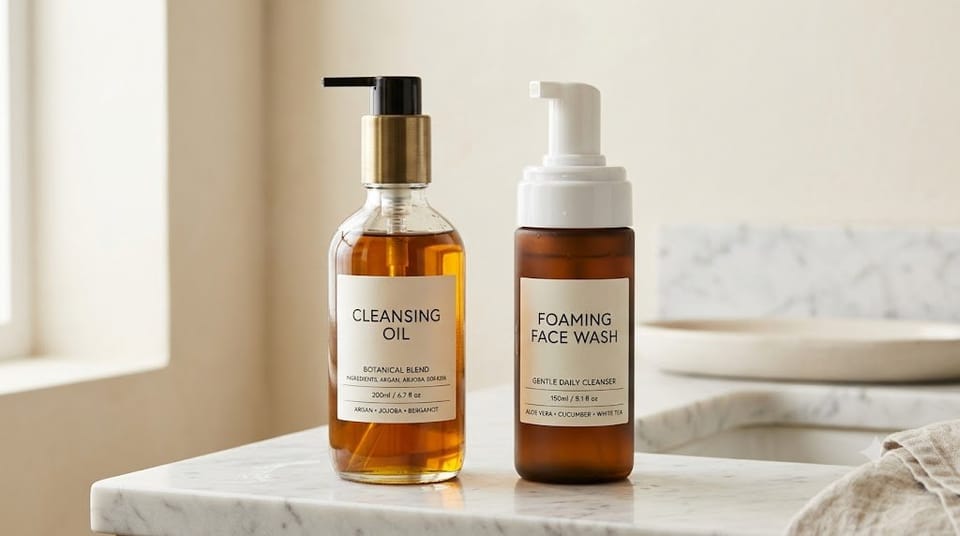Hai bước double cleanse gồm tẩy trang dầu và sữa rửa mặt