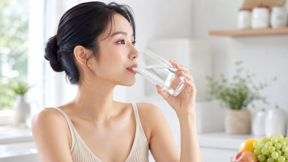 Uống đủ nước giúp hạn chế lão hóa da sớm do mất nước mãn tính